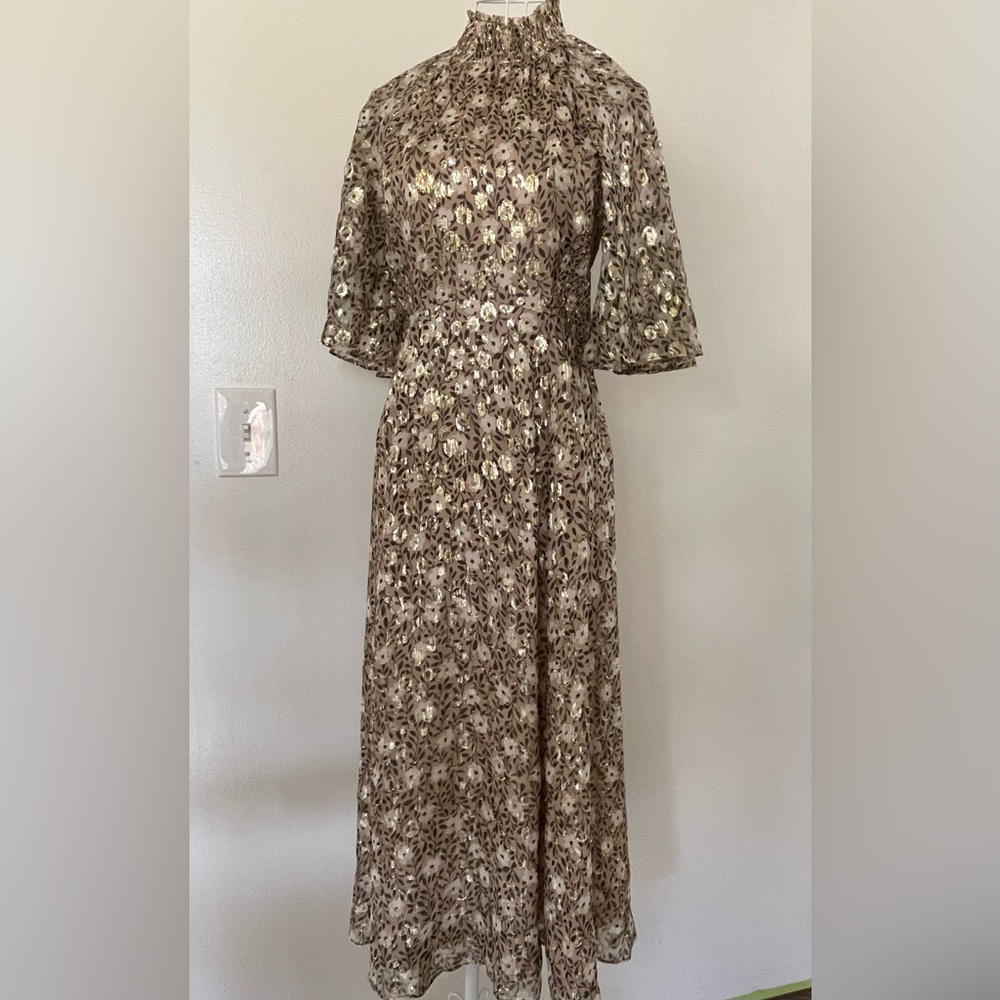 kate spade Brown Floral Metallic-Accent Midi Dress
